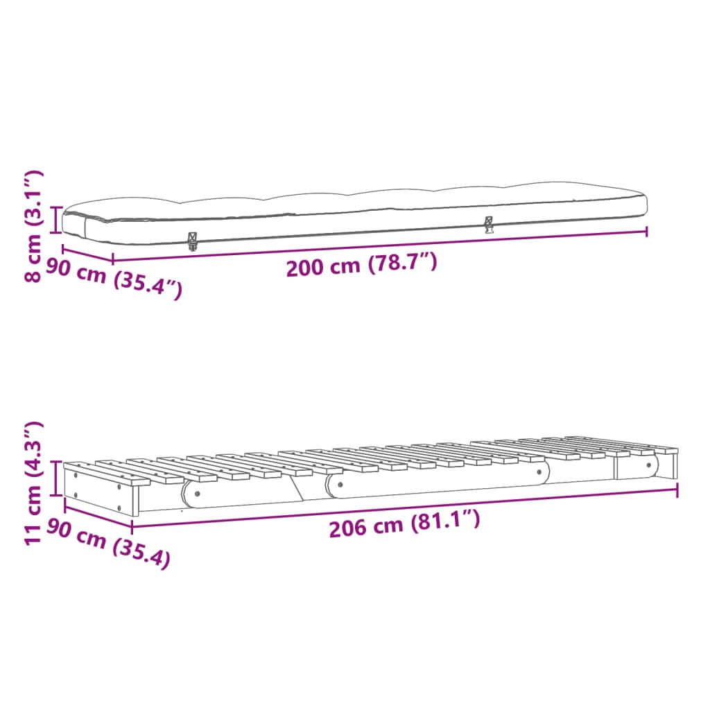 vidaXL Futon slaapbank met matras 90x206x11 cm massief douglashout