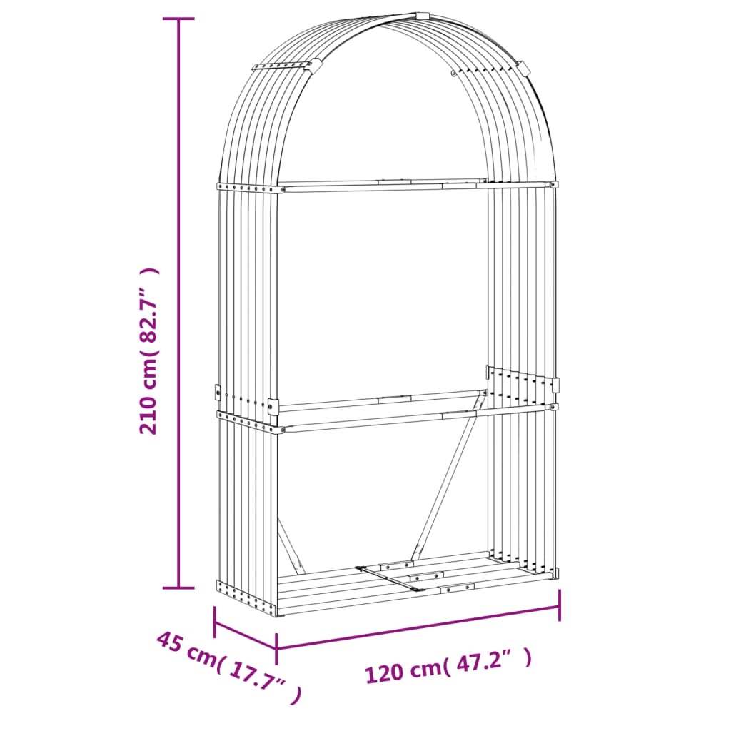 vidaXL Haardhoutopslag 120x45x210 cm gegalvaniseerd staal antraciet