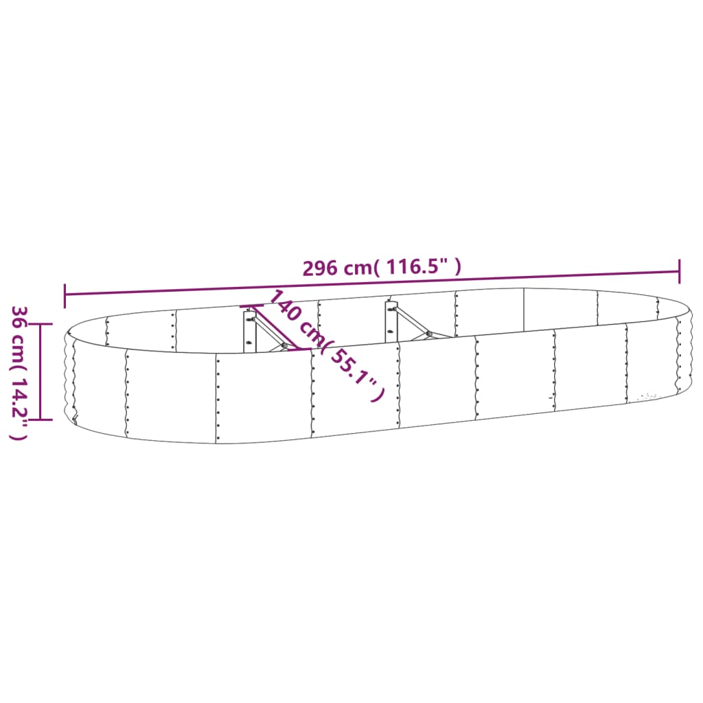 vidaXL Plantenbak 296x140x36 cm gepoedercoat staal zilverkleurig