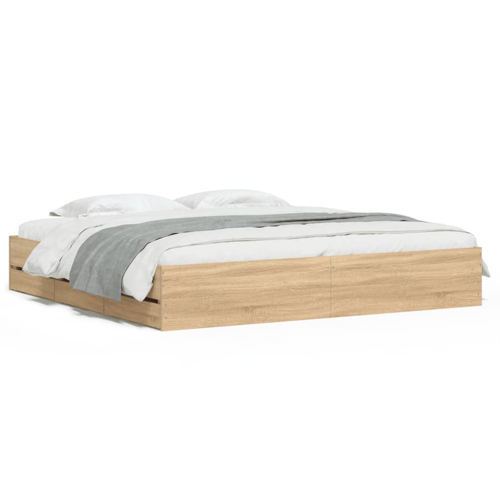 vidaXL Bedframe met lades bewerkt hout sonoma eikenkleurig 180x200 cm