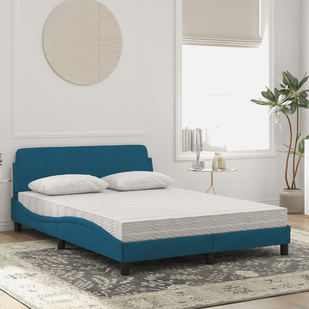 vidaXL Bed met matras fluweel blauw 140x190 cm