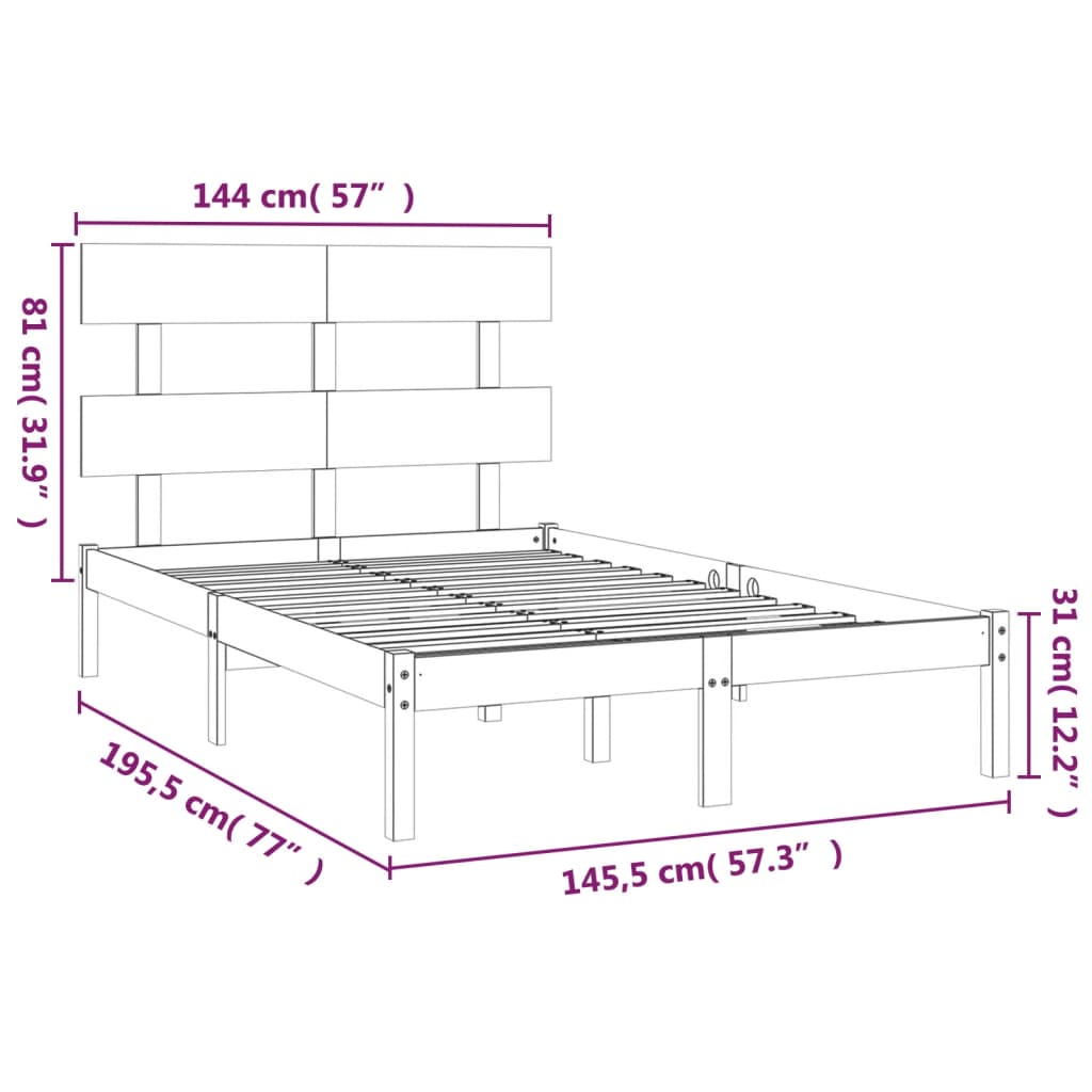 vidaXL Bedframe massief hout zwart 140x190 cm