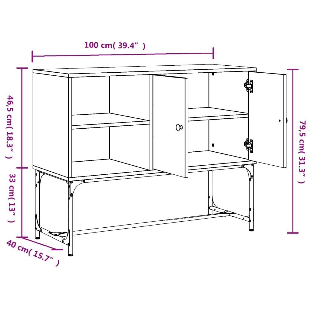 vidaXL Dressoir 100x40x79,5 cm bewerkt hout bruin eikenkleur