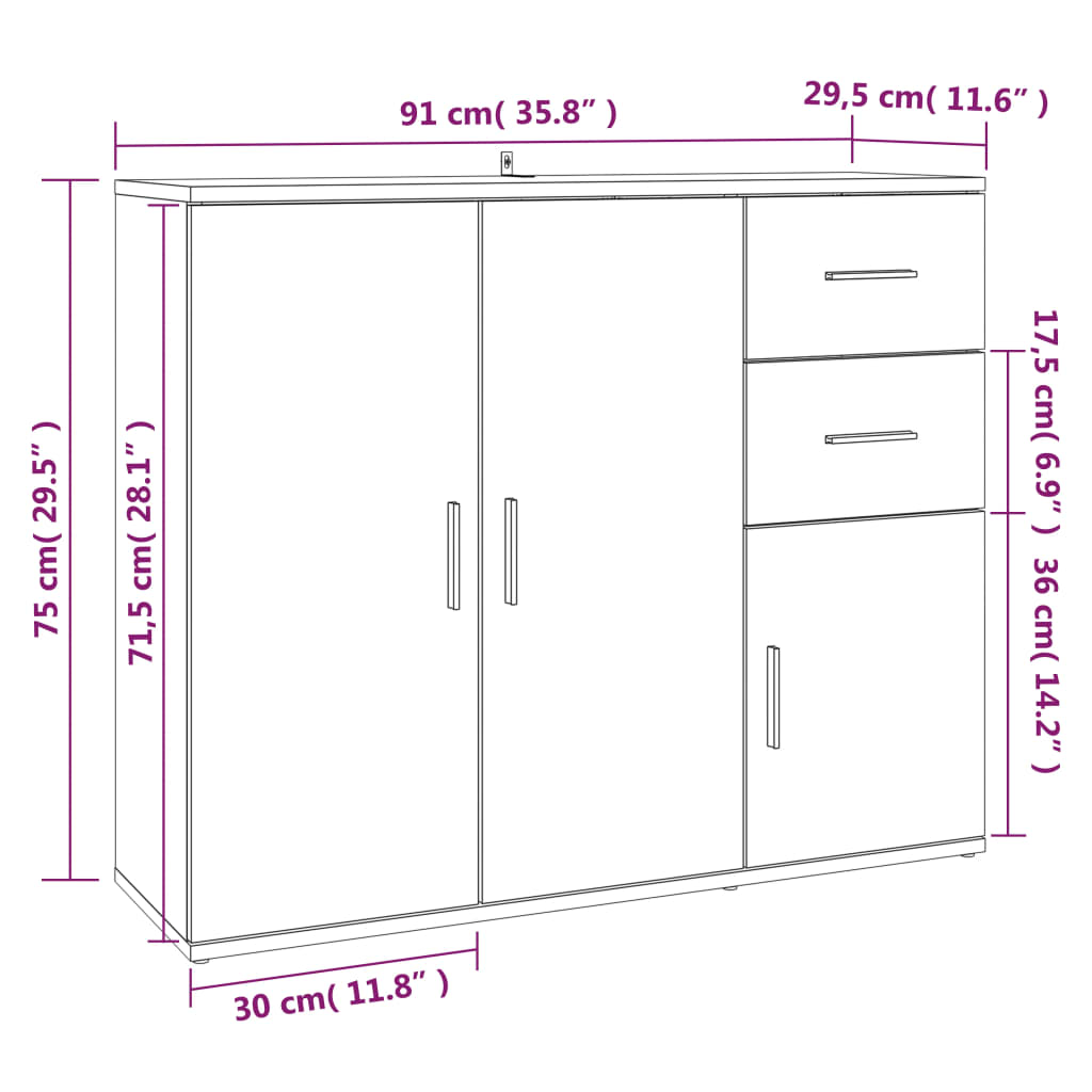 vidaXL Dressoir 91x29,5x75 cm bewerkt hout bruin eikenkleur