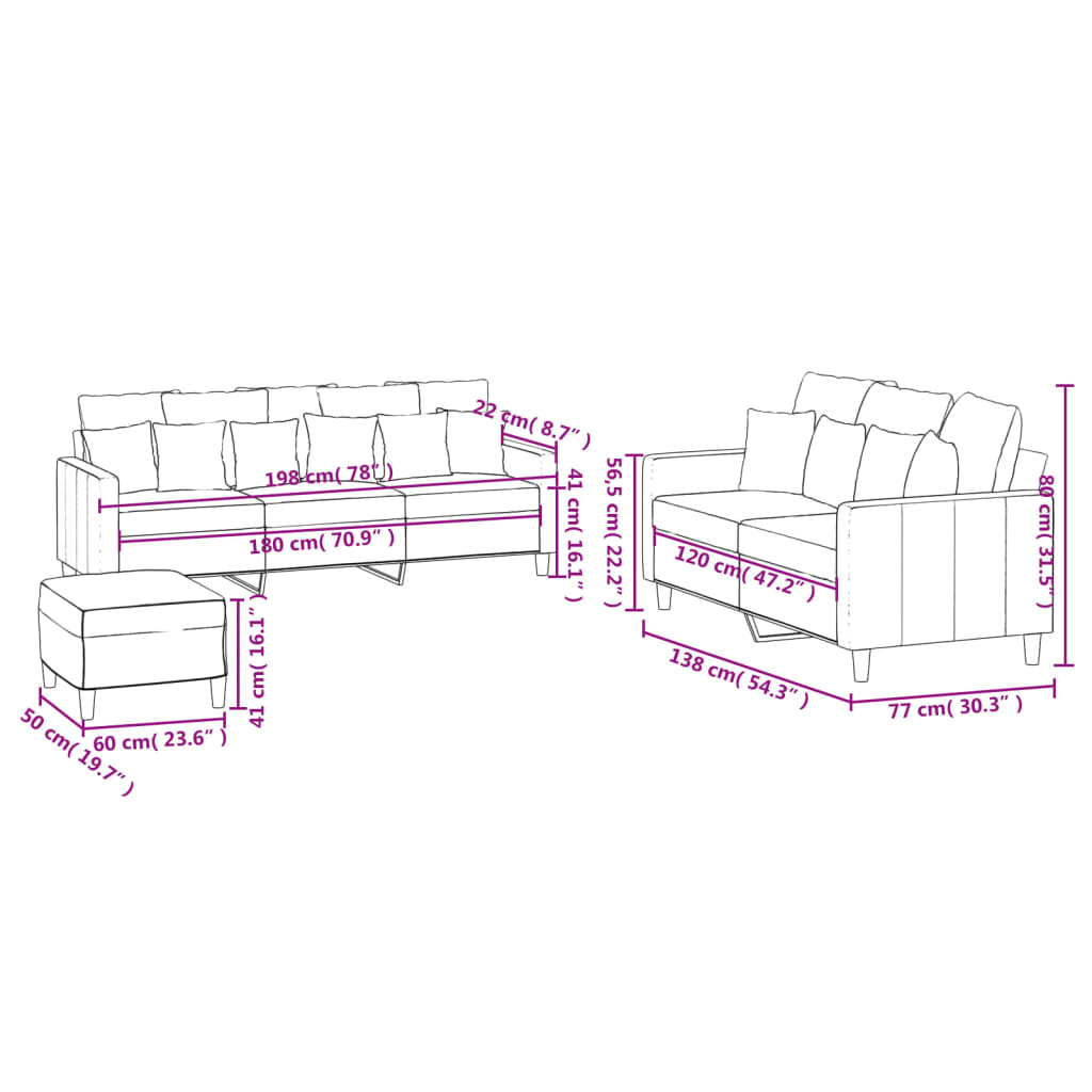 vidaXL 3-delige Loungeset met kussens fluweel donkergrijs