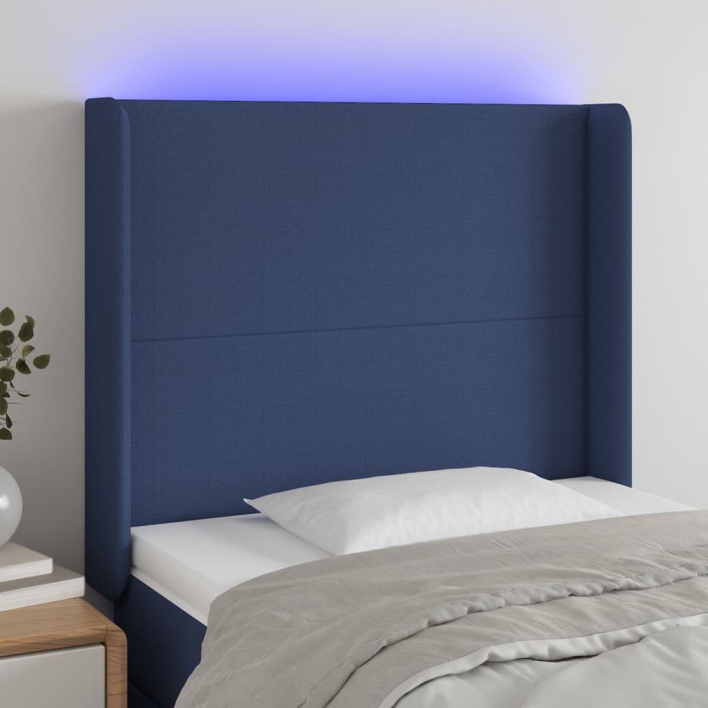 vidaXL Hoofdbord LED 103x16x118/128 cm stof blauw