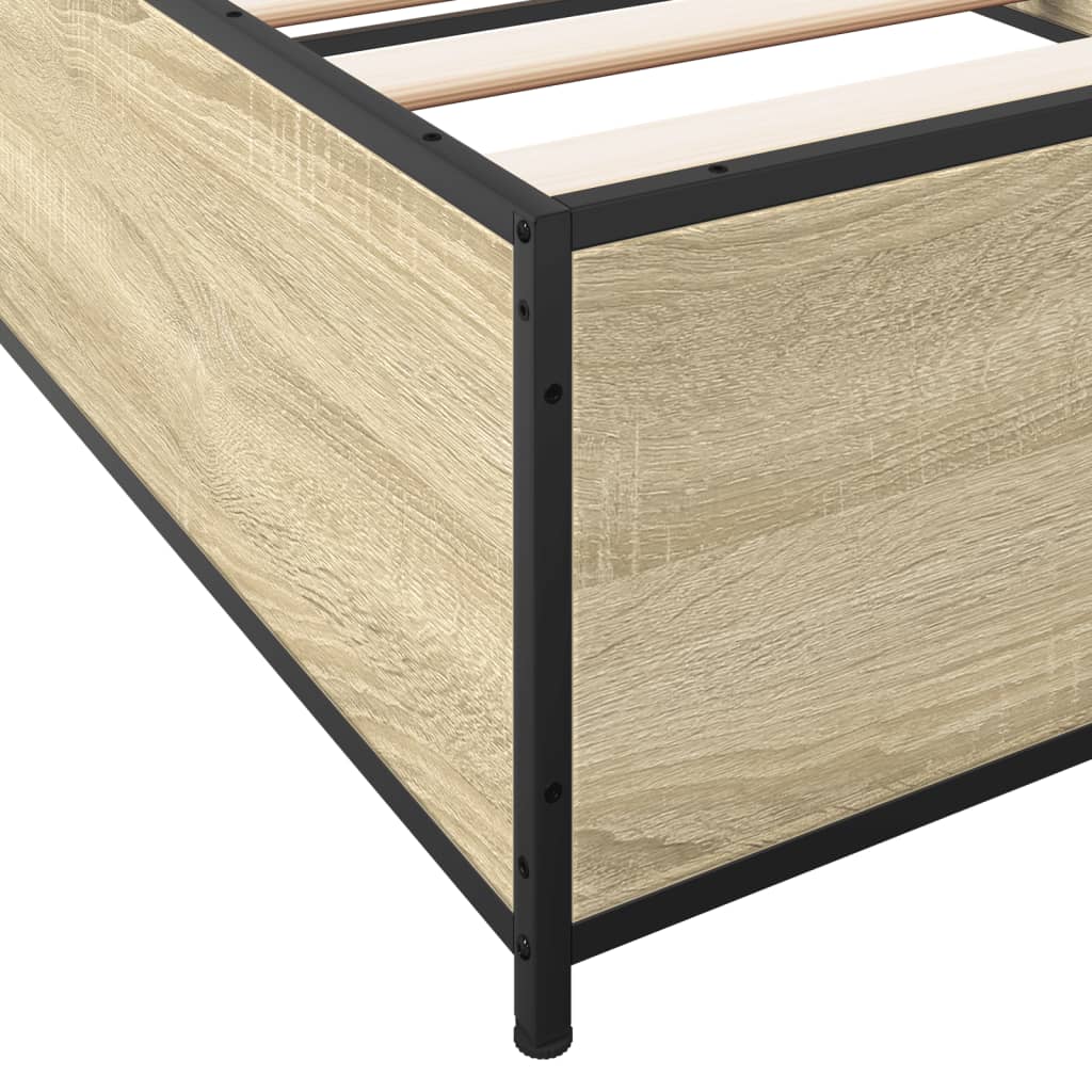 vidaXL Bedframe bewerkt hout en metaal sonoma eikenkleurig 75x190 cm