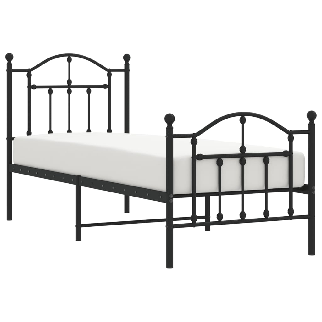 vidaXL Bedframe met hoofd- en voeteneinde metaal zwart 75x190 cm