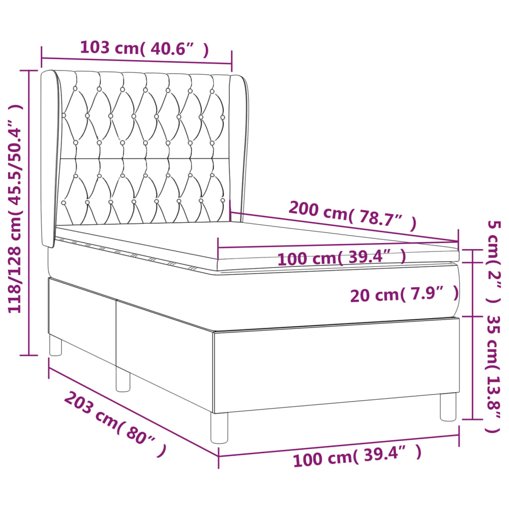 vidaXL Boxspring met matras stof crèmekleurig 100x200 cm