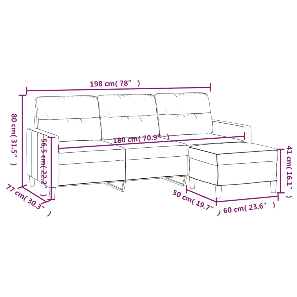 vidaXL Driezitsbank met voetenbank 180 cm stof taupe