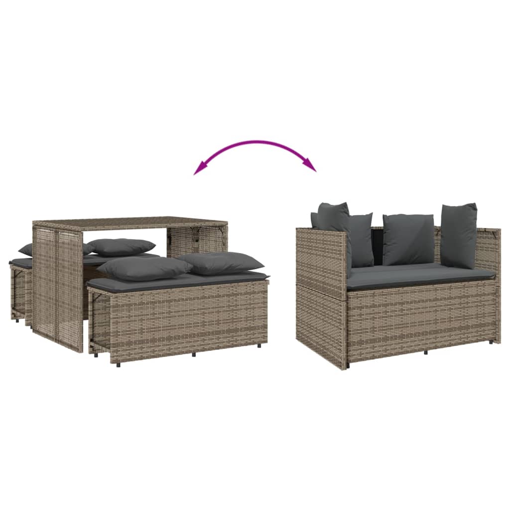 vidaXL 3-delige Tuinset met kussens poly rattan grijs