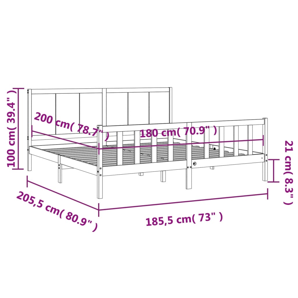 vidaXL Bedframe met hoofdbord massief hout