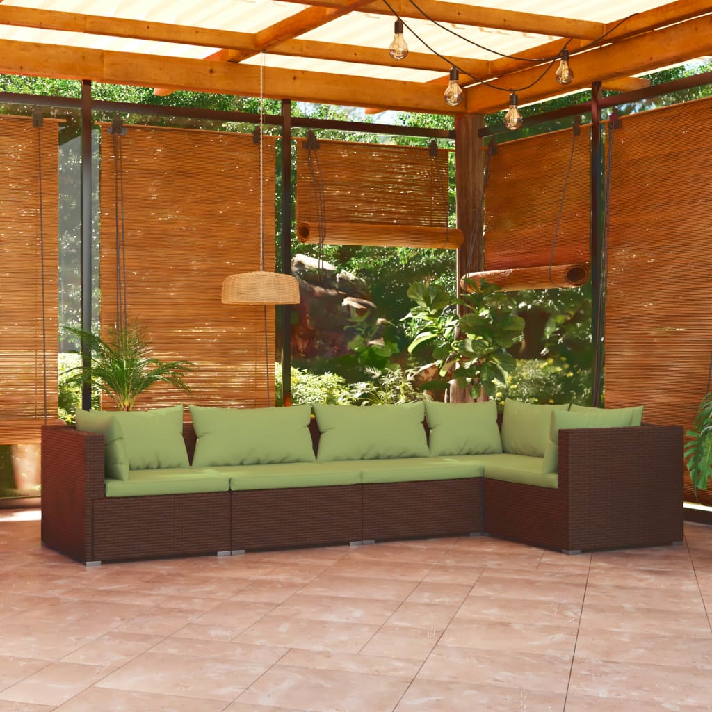 vidaXL 5-delige Loungeset met kussens poly rattan bruin