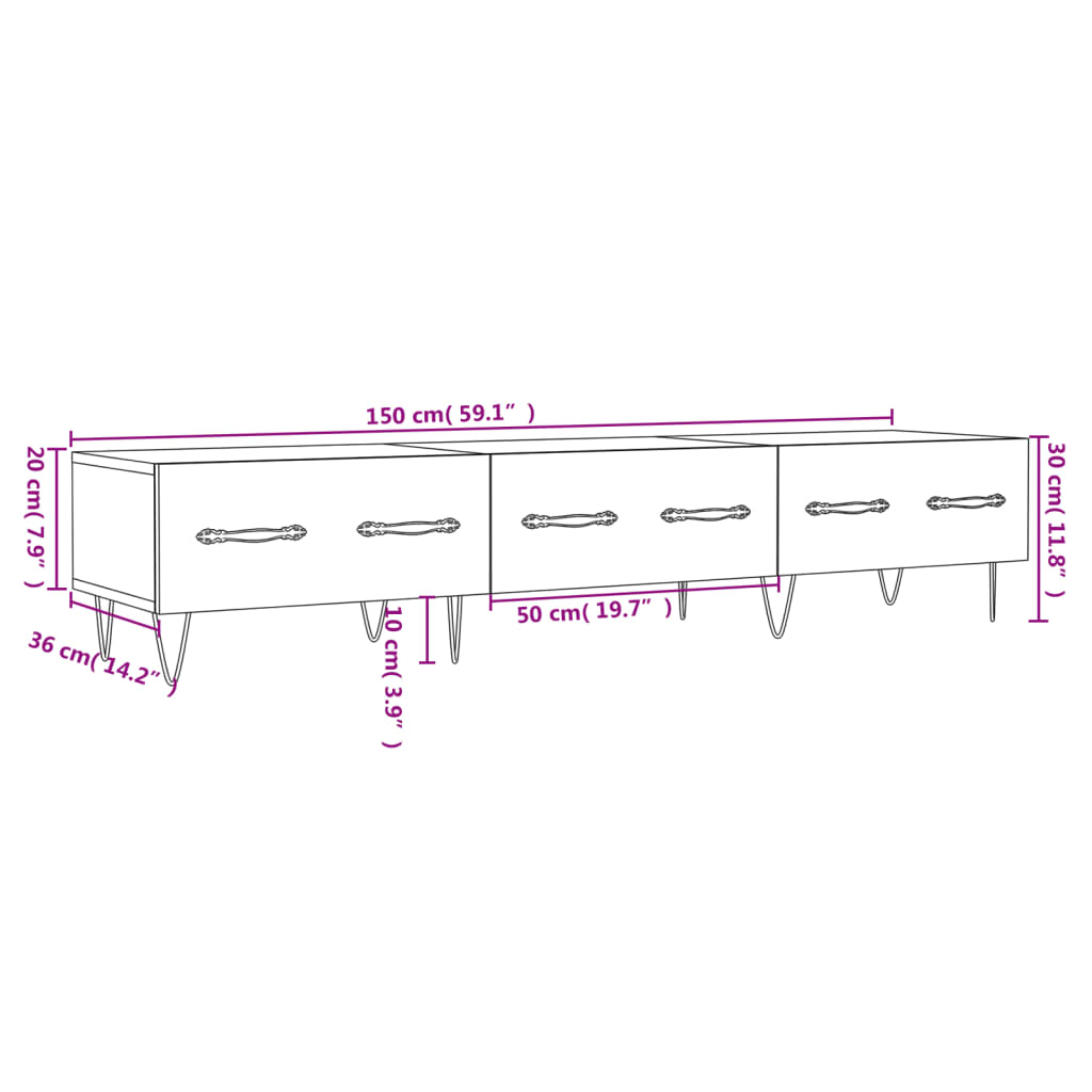 vidaXL Tv-meubel 150x36x30 cm bewerkt hout wit