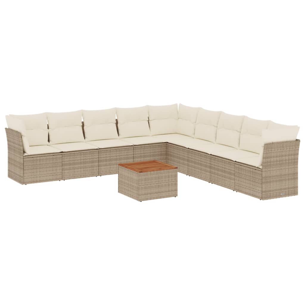 vidaXL 10-delige Loungeset met kussens poly rattan beige