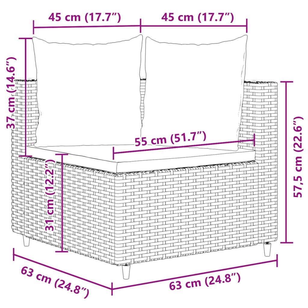 vidaXL 6-delige Loungeset met kussens poly rattan zwart