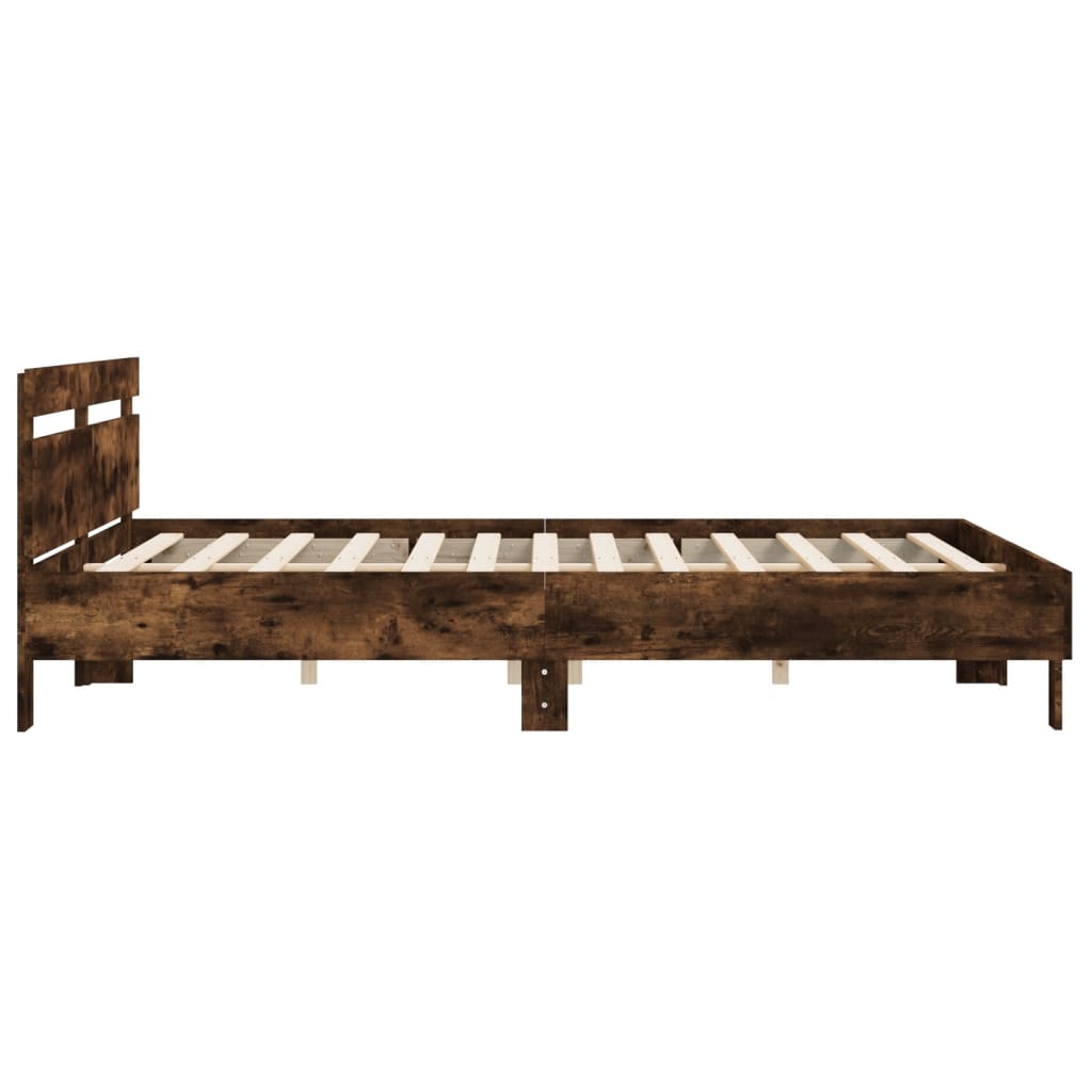 vidaXL Bedframe met hoofdeinde bewerkt hout gerookt eiken 160x200 cm