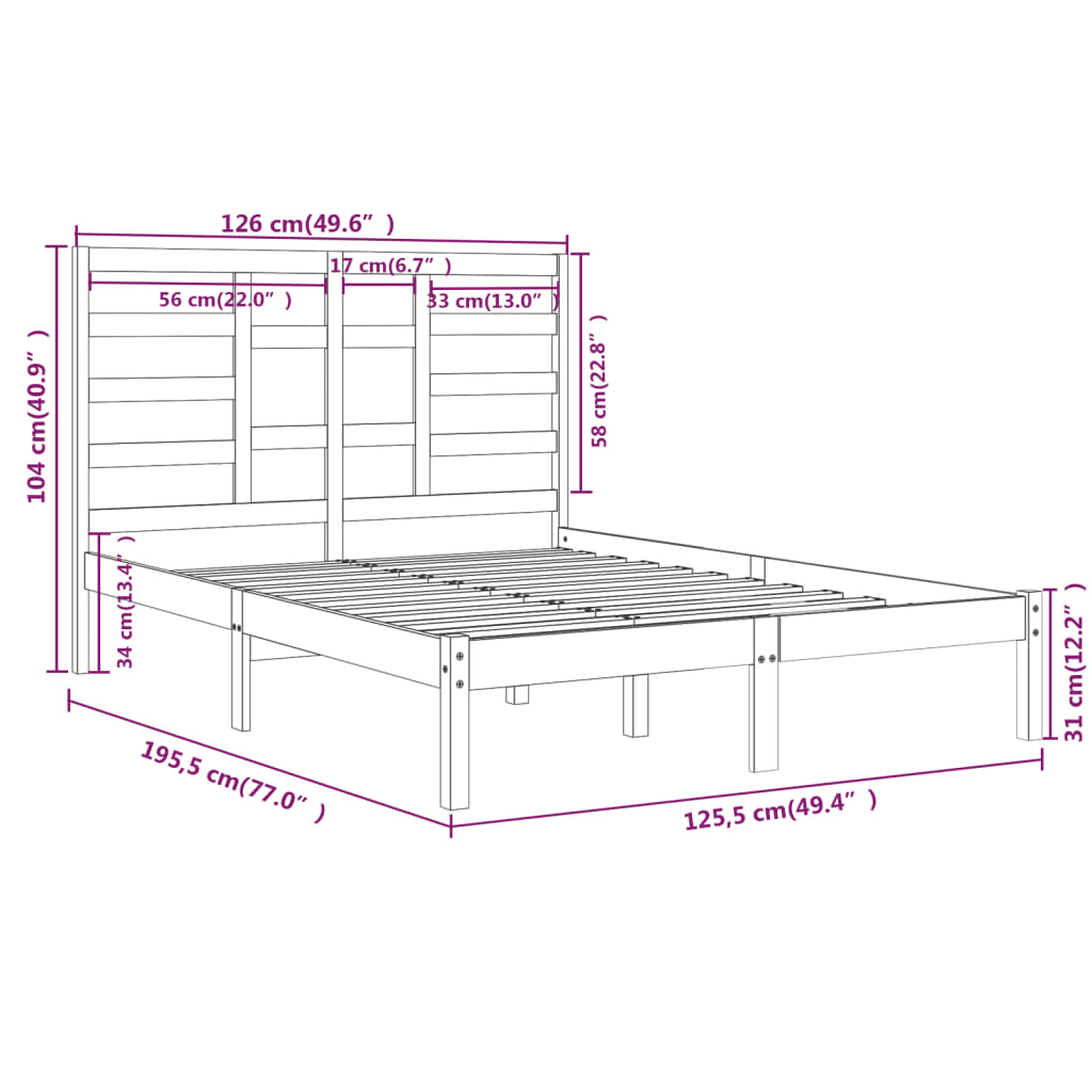 vidaXL Bedframe massief hout wit 120x190 cm