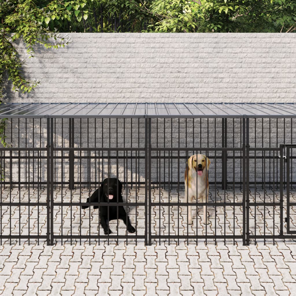 vidaXL Hondenkennel met dak 11,26 m² staal