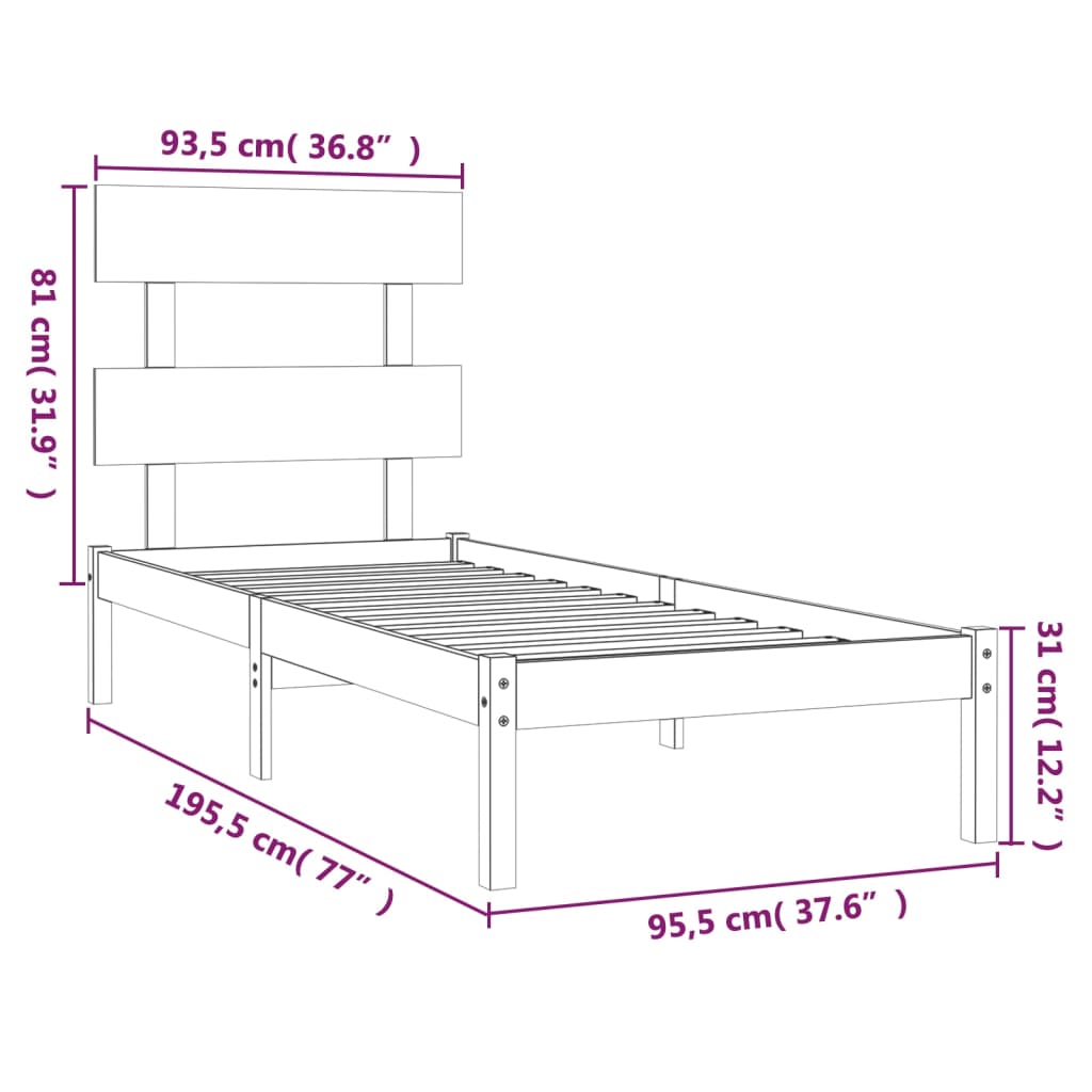 vidaXL Bedframe massief hout zwart 90x190 cm