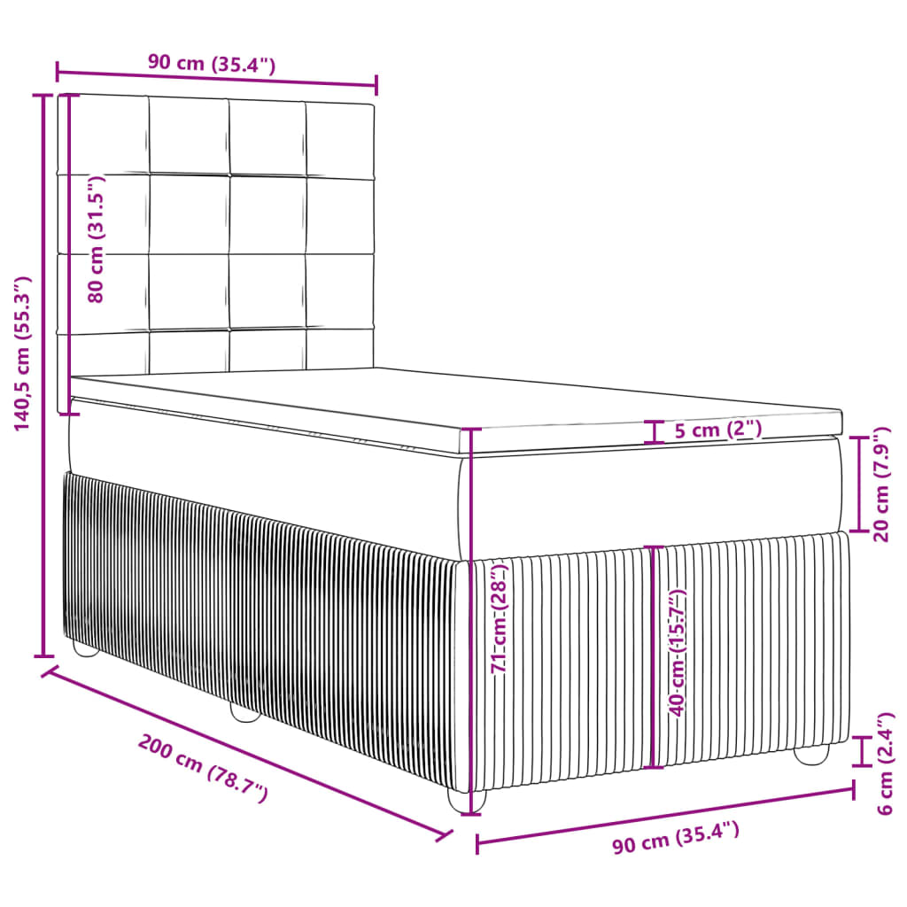 vidaXL Boxspring met matras stof lichtgrijs 90x200 cm