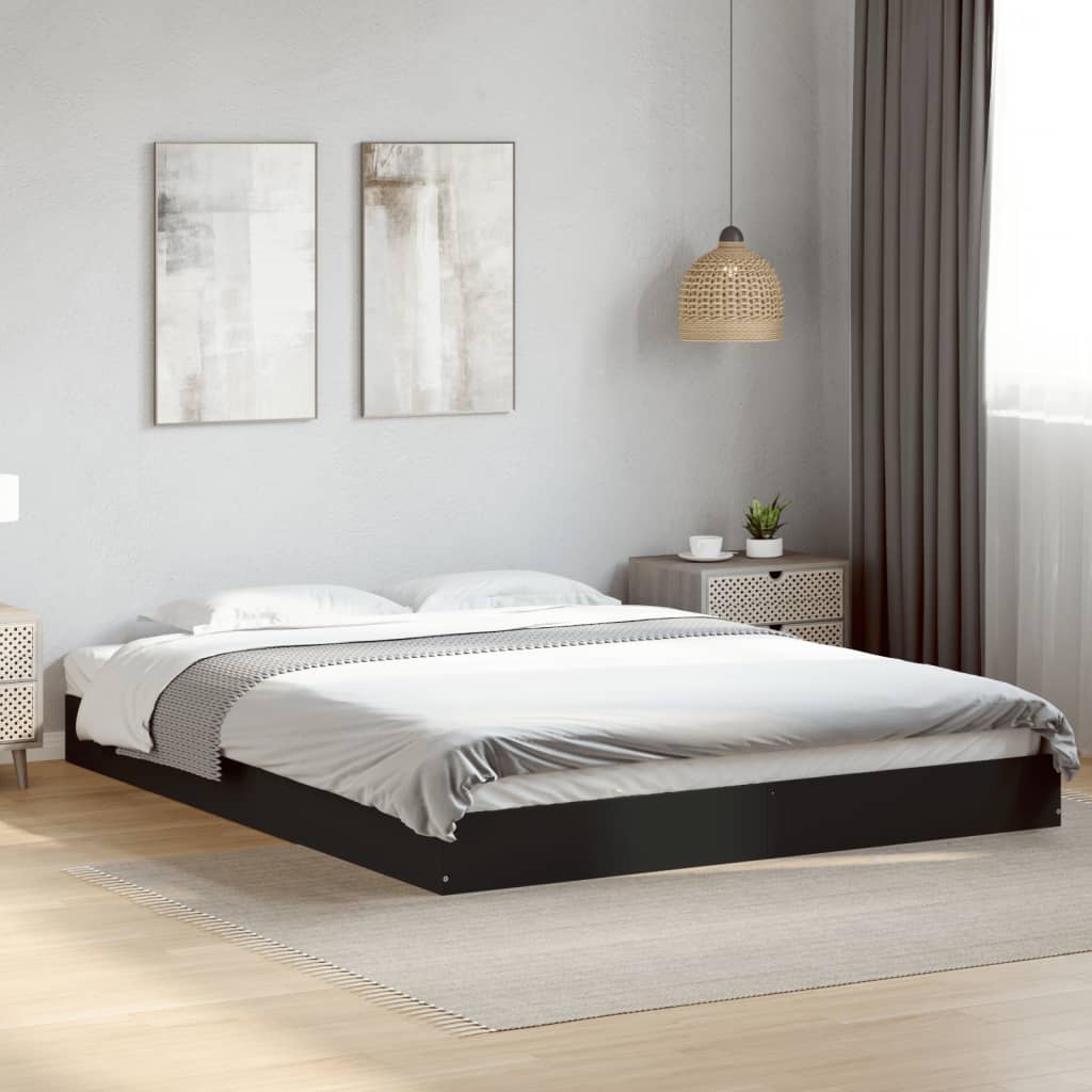 vidaXL Bedframe bewerkt hout zwart 150x200 cm