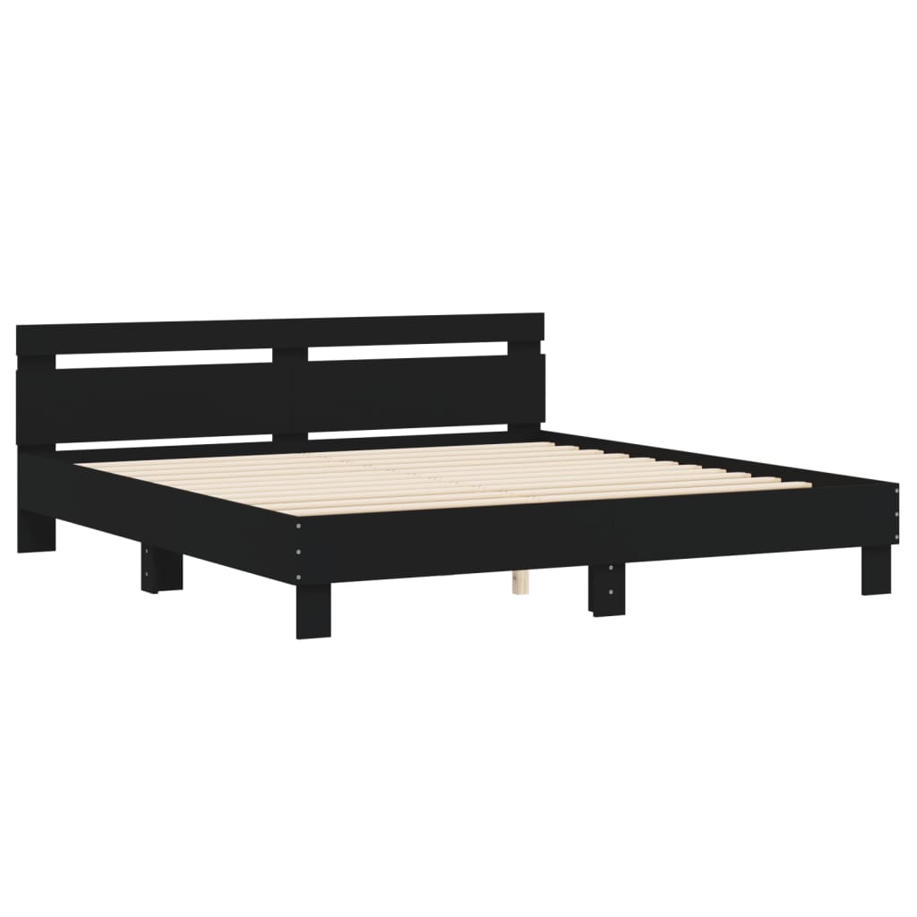 vidaXL Bedframe met hoofdeinde bewerkt hout zwart 200x200 cm