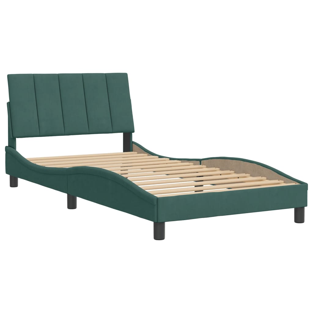 vidaXL Bedframe met hoofdeinde fluweel donkergroen 100x200 cm