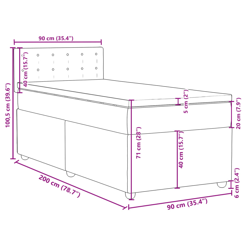 vidaXL Boxspring met matras stof lichtgrijs 90x200 cm