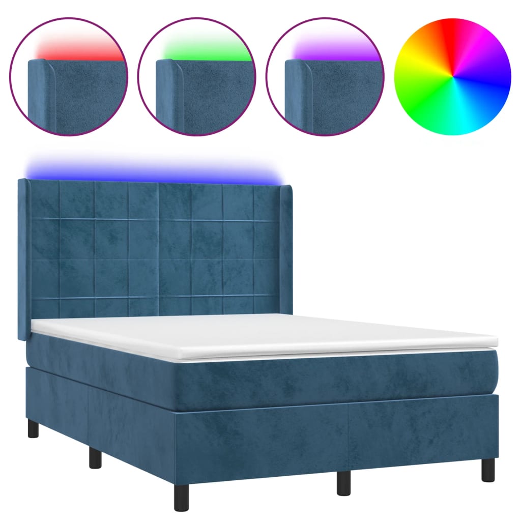 vidaXL Boxspring met matras en LED fluweel donkerblauw 140x190 cm