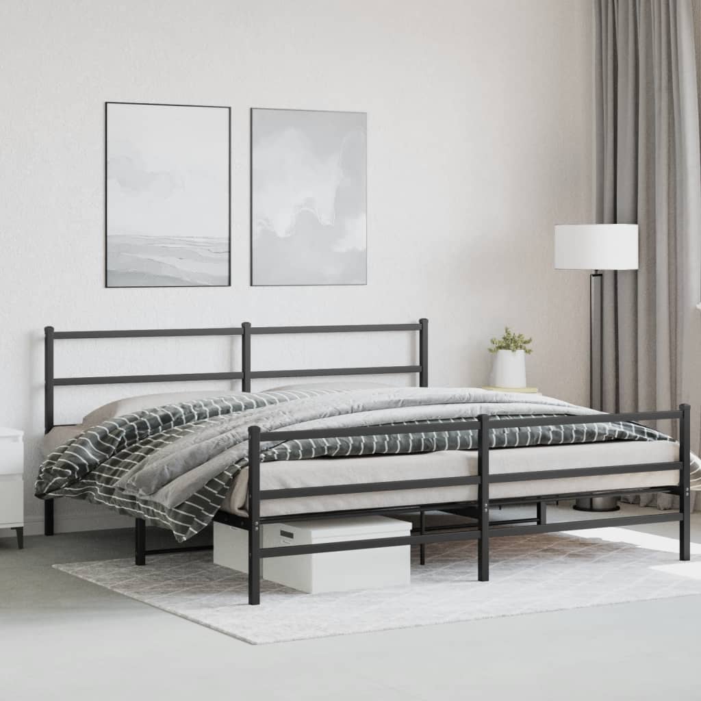 vidaXL Bedframe met hoofd- en voeteneinde metaal zwart 200x200 cm