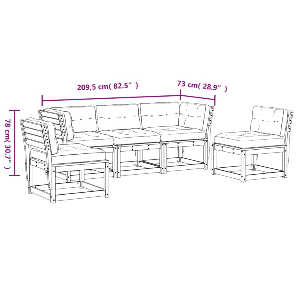 vidaXL 5-delige Loungeset met kussens geïmpregneerd grenenhout