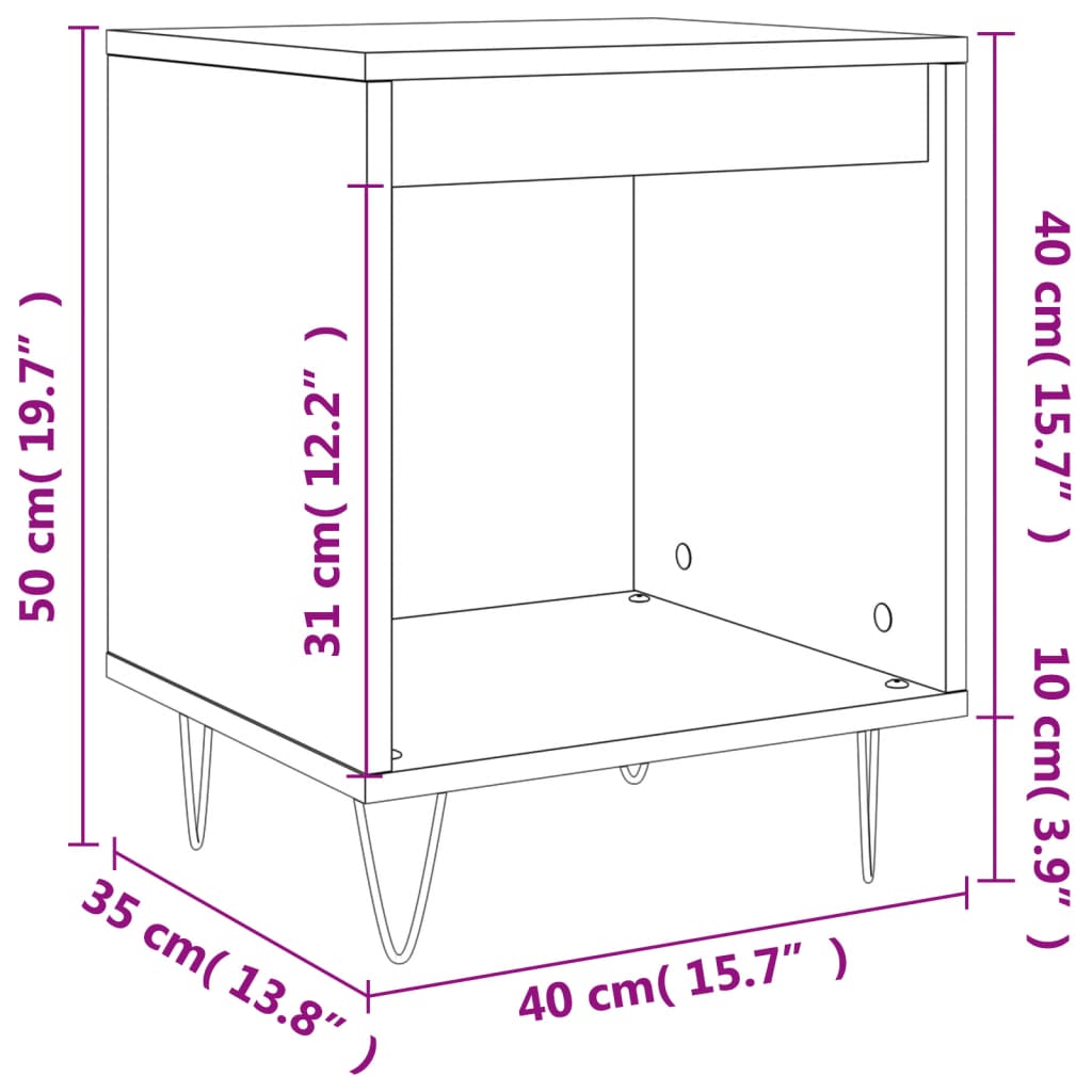 vidaXL Nachtkastjes 2 st 40x35x50 cm bewerkt hout wit