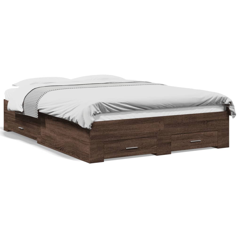 vidaXL Bedframe met lades bewerkt hout bruin eikenkleur 140x190 cm