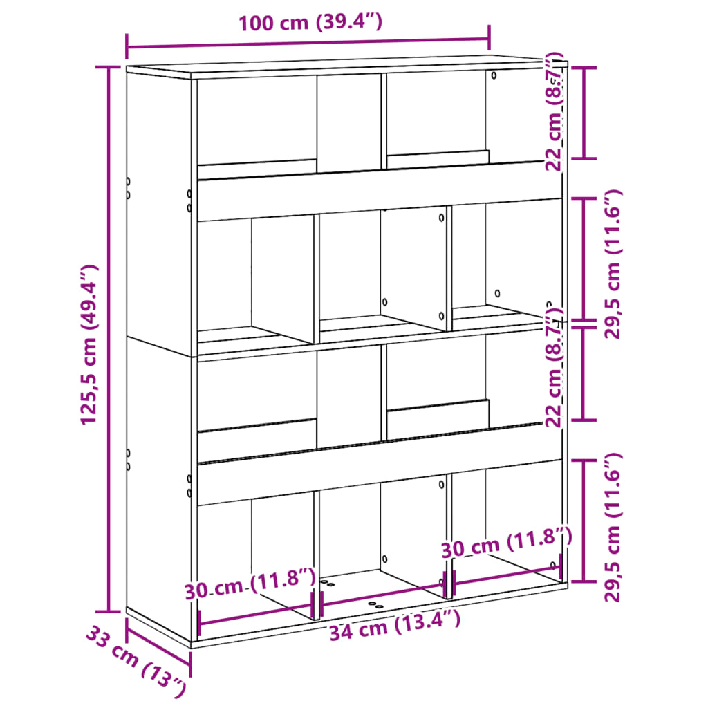 vidaXL Boekenkast 100x33x125,5 cm bewerkt hout artisanaal eikenkleurig