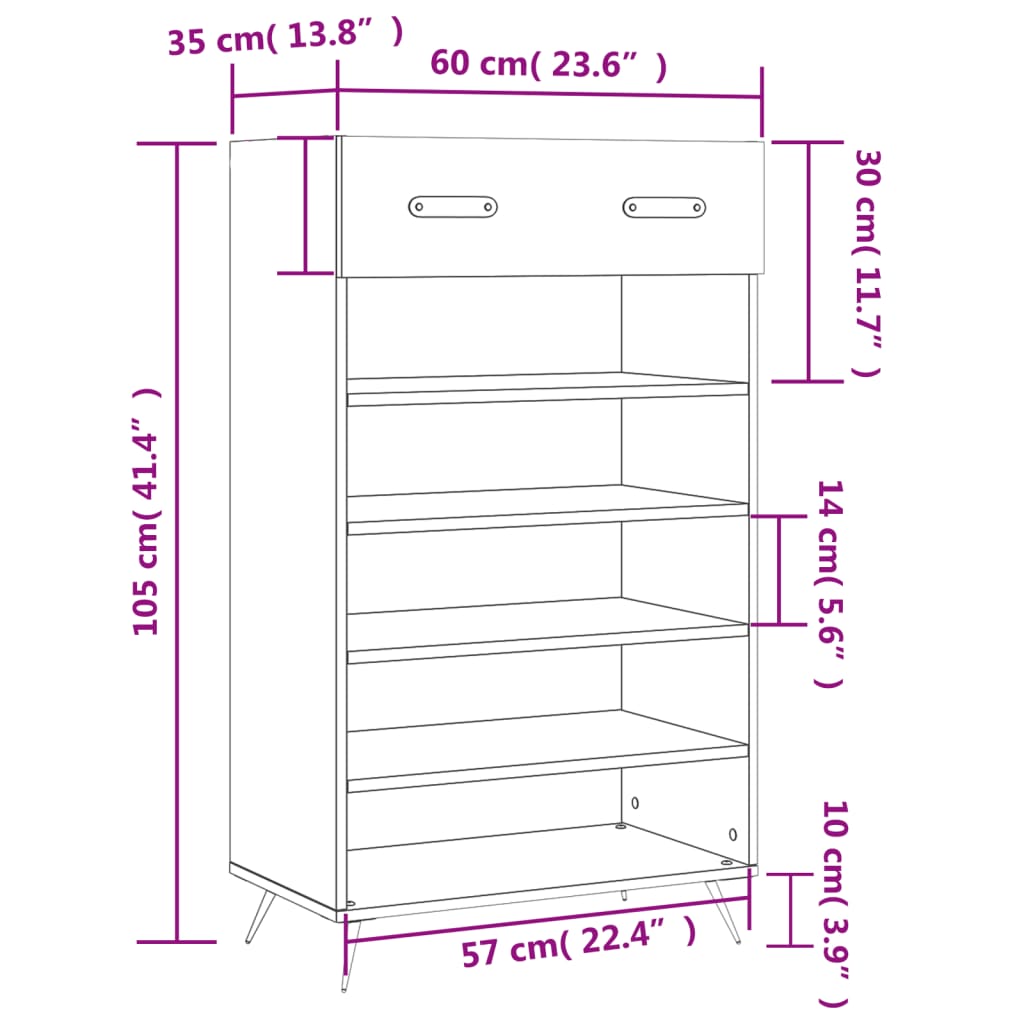 vidaXL Schoenenkast 60x35x105 cm bewerkt hout grijs sonoma eikenkleur