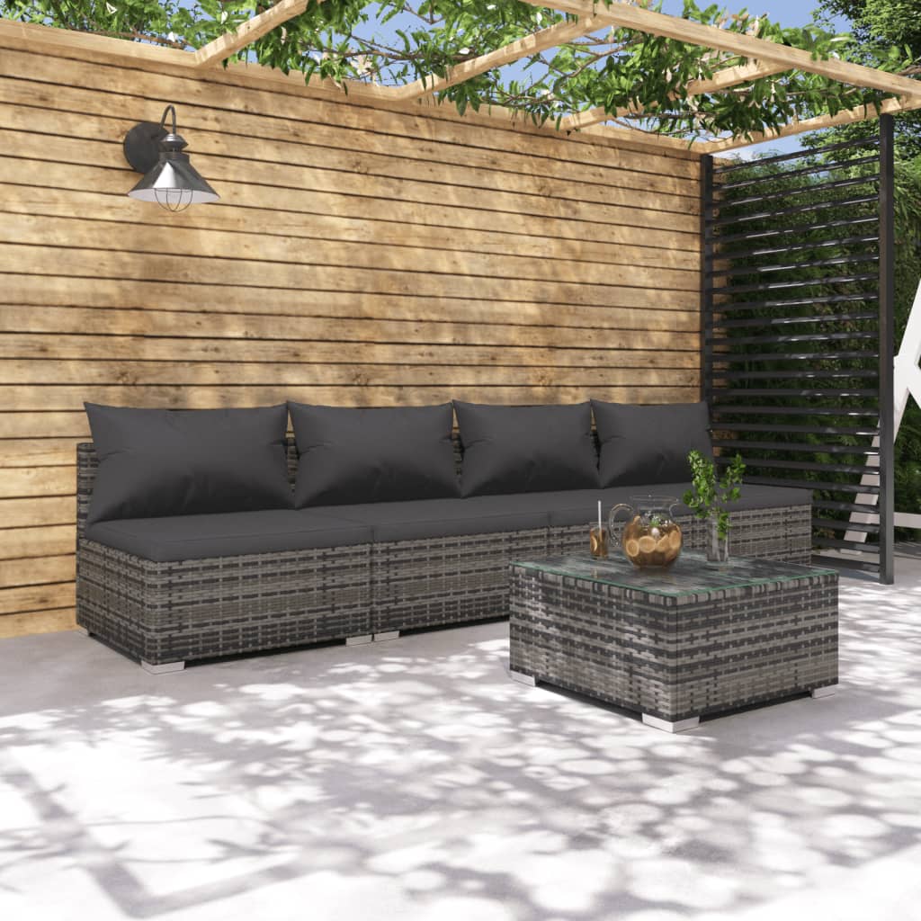 vidaXL 5-delige Loungeset met kussens poly rattan grijs