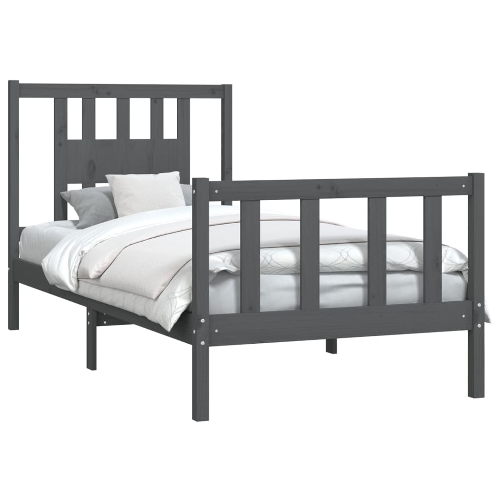 vidaXL Bedframe met hoofdbord massief grenenhout grijs 100x200 cm