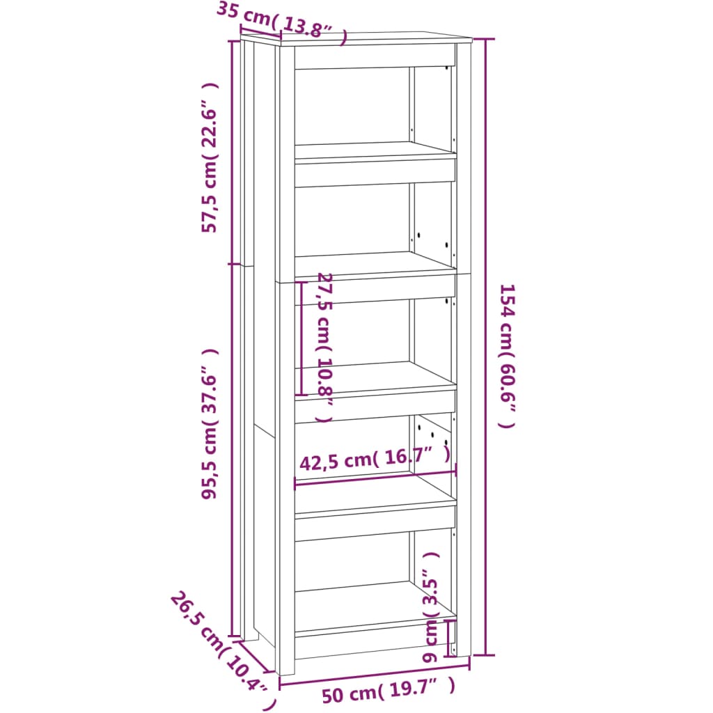 vidaXL Boekenkast 50x35x154 cm massief grenenhout zwart