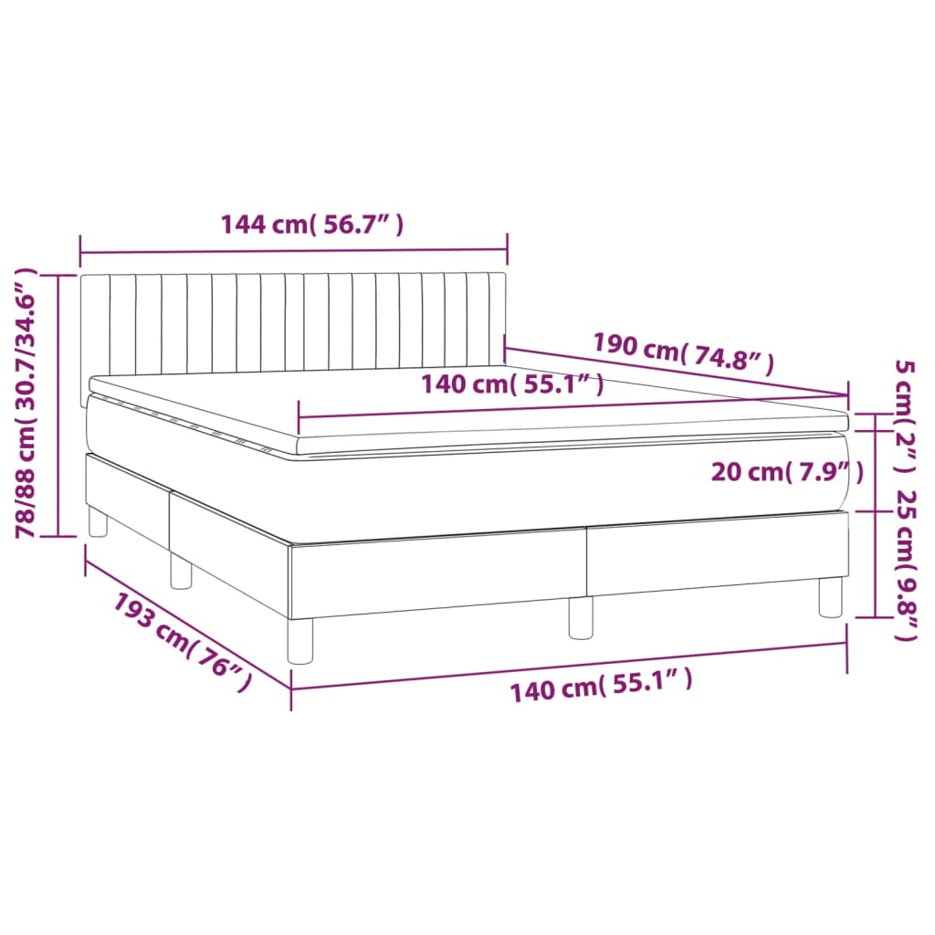 vidaXL Boxspring met matras stof lichtgrijs 140x190 cm