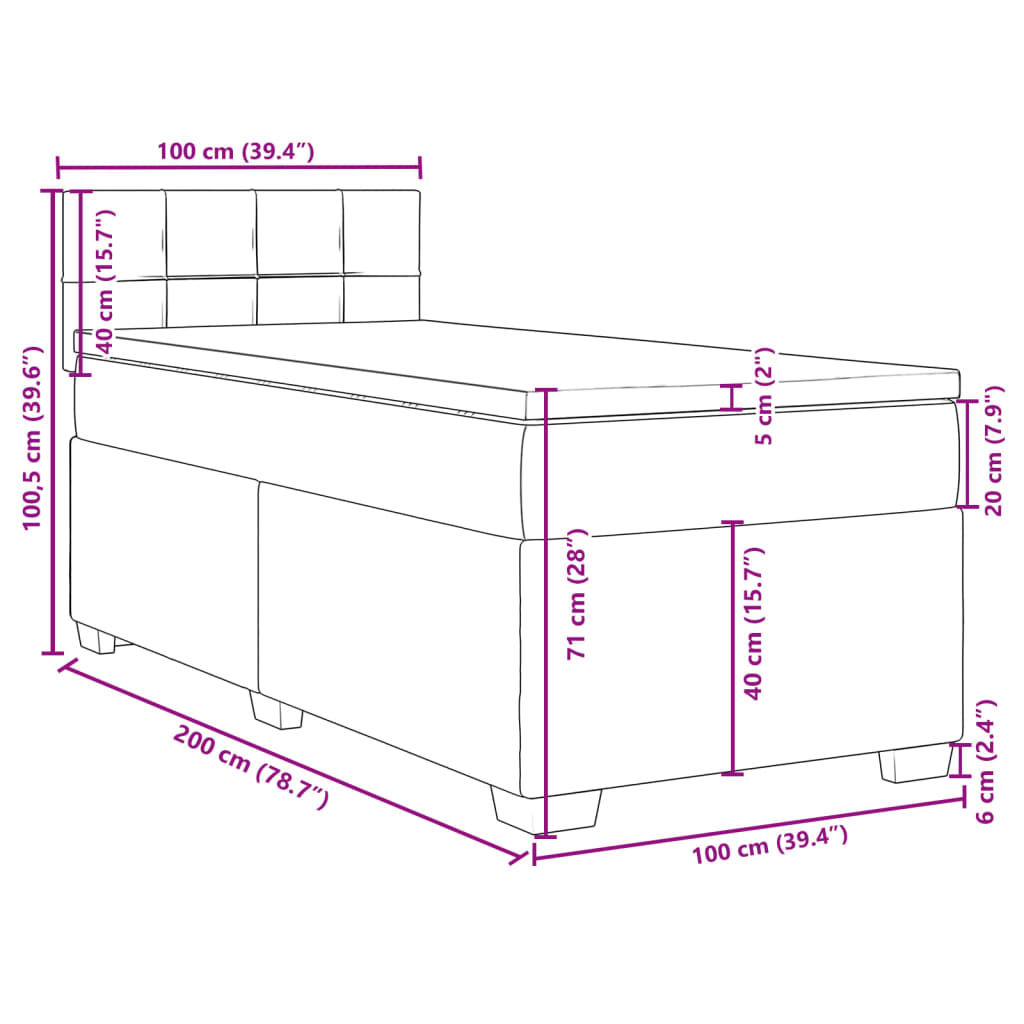 vidaXL Boxspring met matras stof lichtgrijs 100x200 cm