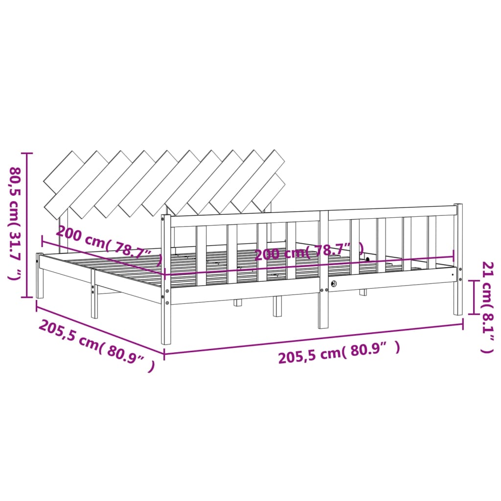 vidaXL Bedframe met hoofdbord massief hout zwart 200x200 cm