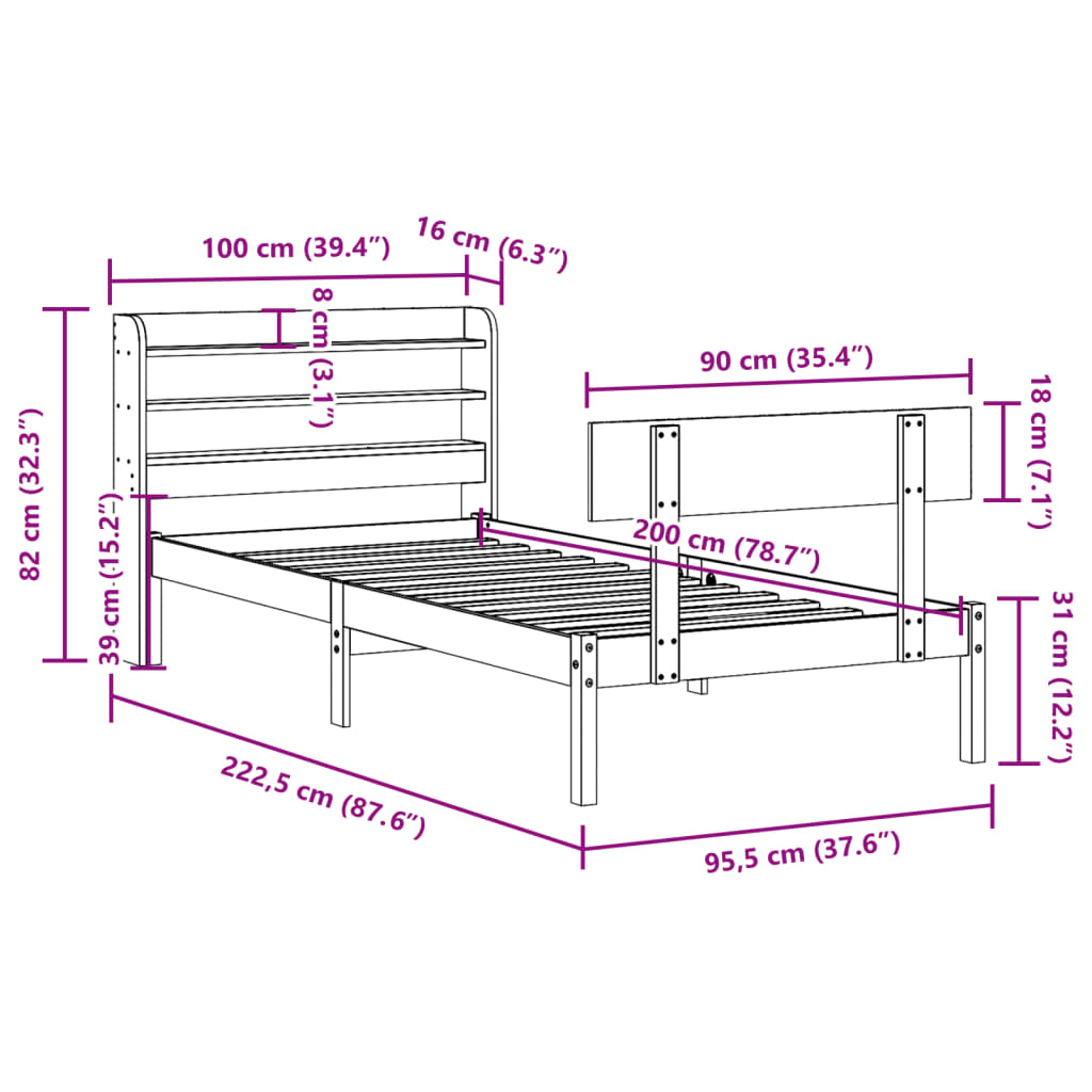 vidaXL Bedframe zonder matras massief grenenhout wit 90x200 cm