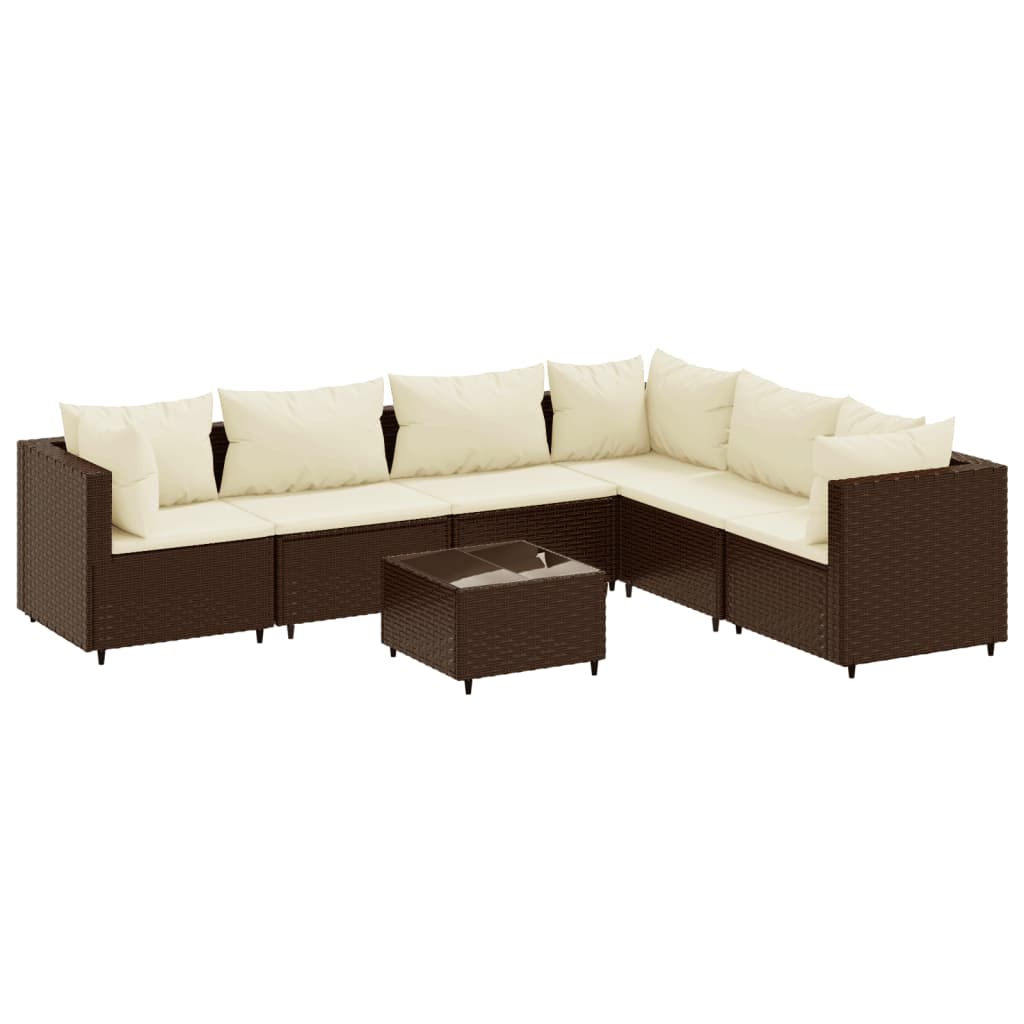 vidaXL 7-delige Loungeset met kussens poly rattan bruin