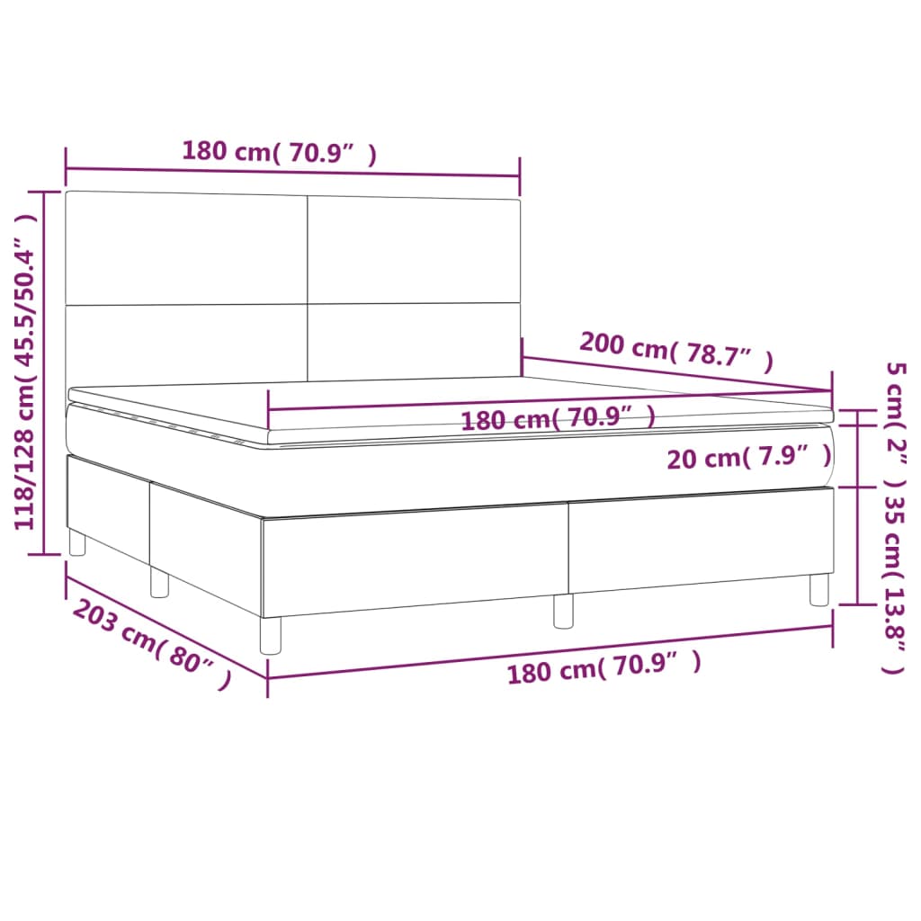 vidaXL Boxspring met matras en LED kunstleer wit 180x200 cm