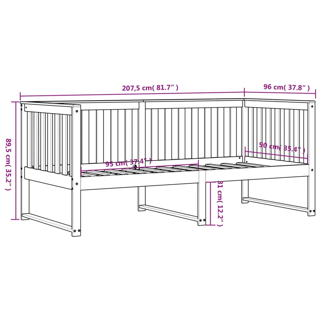 vidaXL Slaapbank zonder matras 90x200 cm massief grenenhout wit