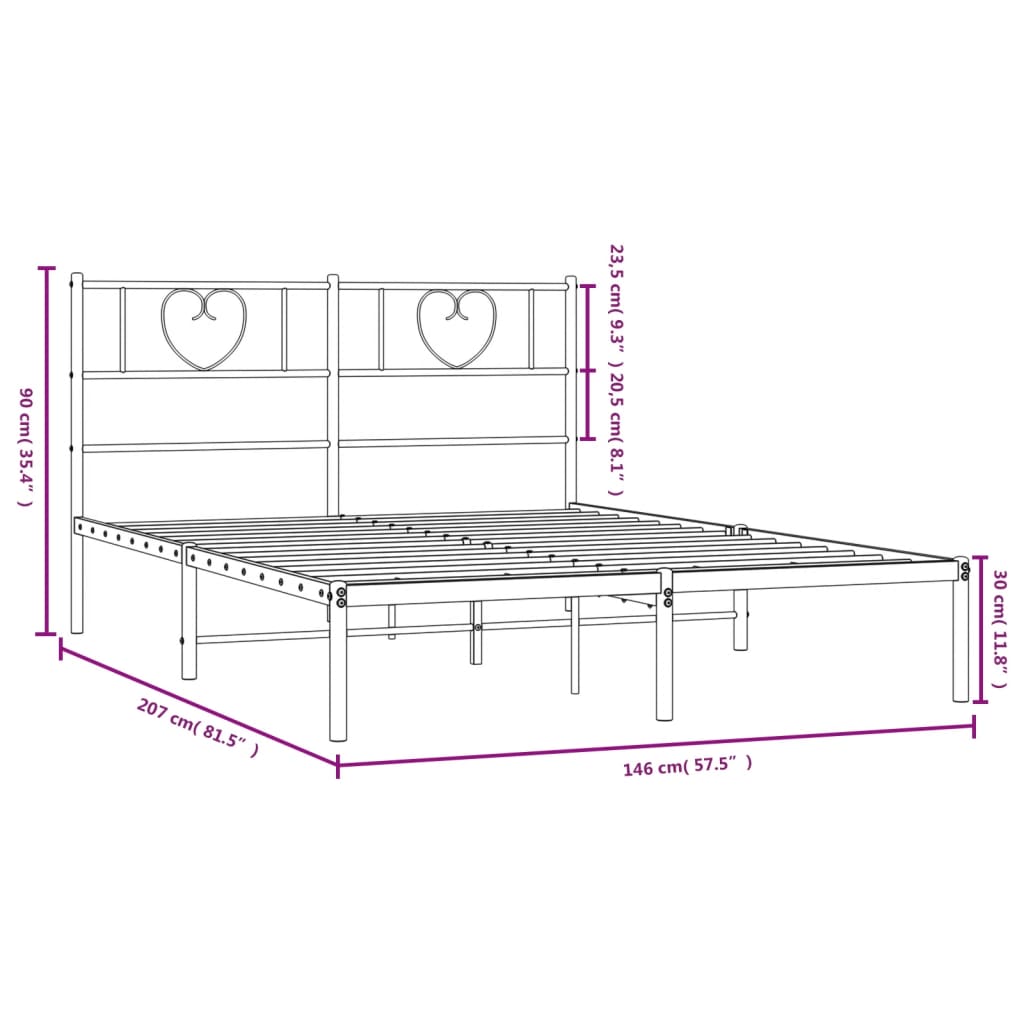 vidaXL Bedframe met hoofdbord metaal zwart 140x200 cm