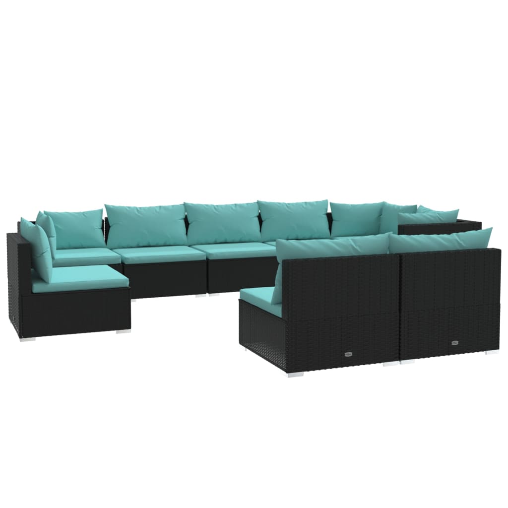 vidaXL 9-delige Loungeset met kussens poly rattan zwart