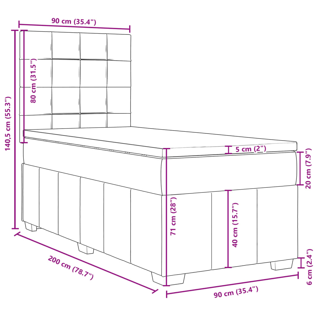 vidaXL Boxspring met matras stof lichtgrijs 90x200 cm