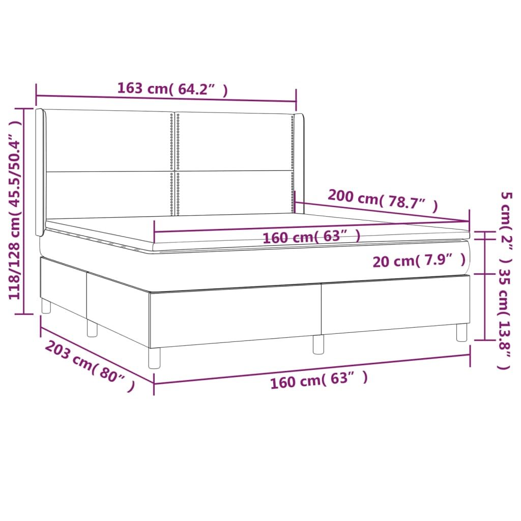 vidaXL Boxspring met matras en LED fluweel donkerblauw 160x200 cm